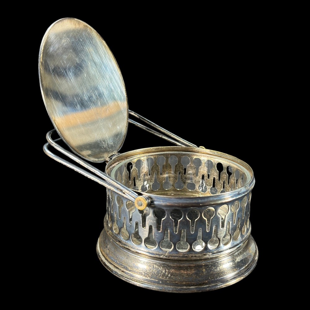 VTG Marchetti Prata 90 Brazil Silver Plated Hinged Lid Server Glass Bowl Lion