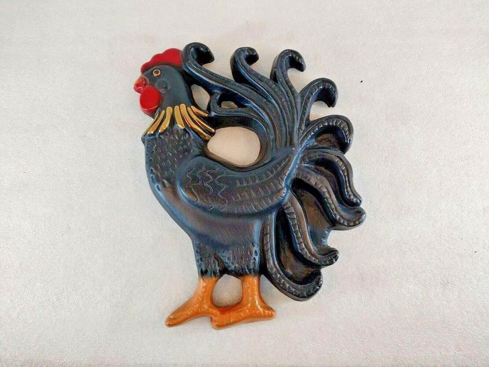 2 Plaster Hand Painted Roosters Wall Art