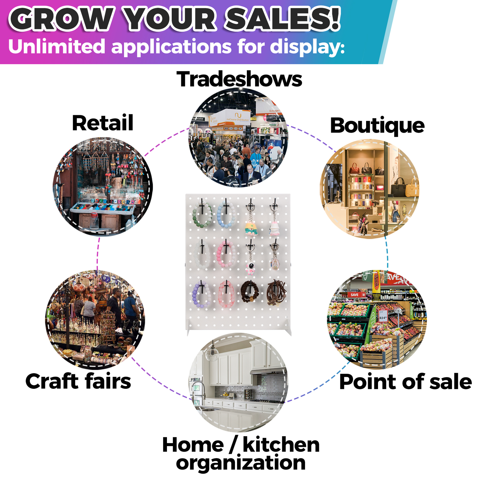 Pegboard Display Stand for Craft Shows & Fairs - Metal Display, 17" x 13” White