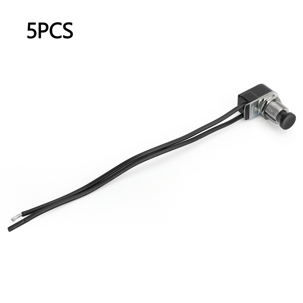 5pc Normally Open Momentary Self-resetting Push Button Reset Switch w/Wire Black