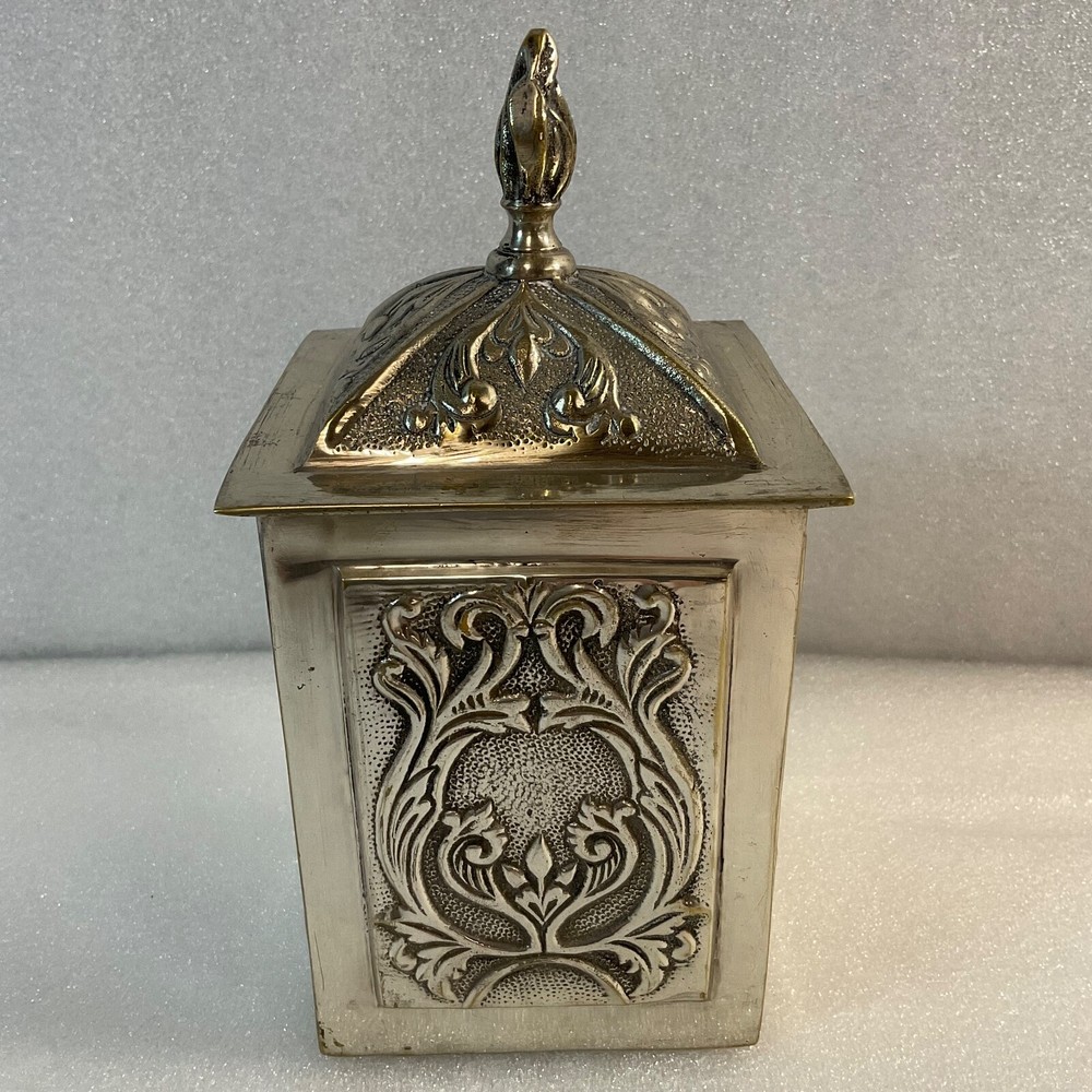 India Silver Plated Red Felt Lined 7.5" Tall Decorative Lined Trinket Box