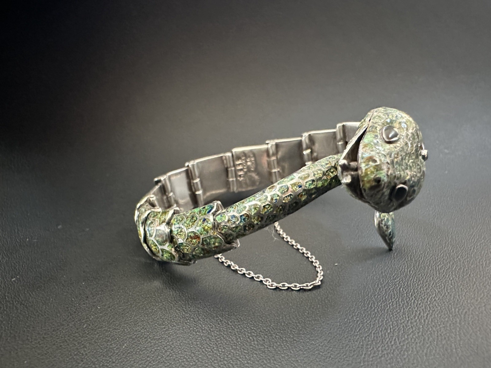 Margot de Taxco Enameled Sterling Silver Serpent Bracelet Mid-Century Modern