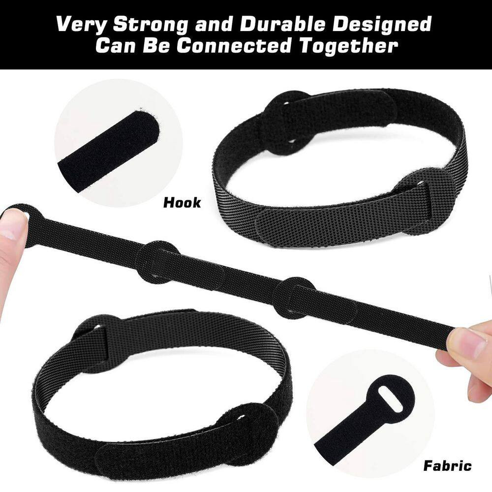Reusable Cable Ties Multi-Purpose Cable Management Hook and Loop Straps Black 15
