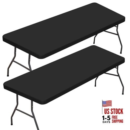 2 Pack Rectangle Fitted Table Covers for 6 Rectangular 30" x 72" (2Pack) Black