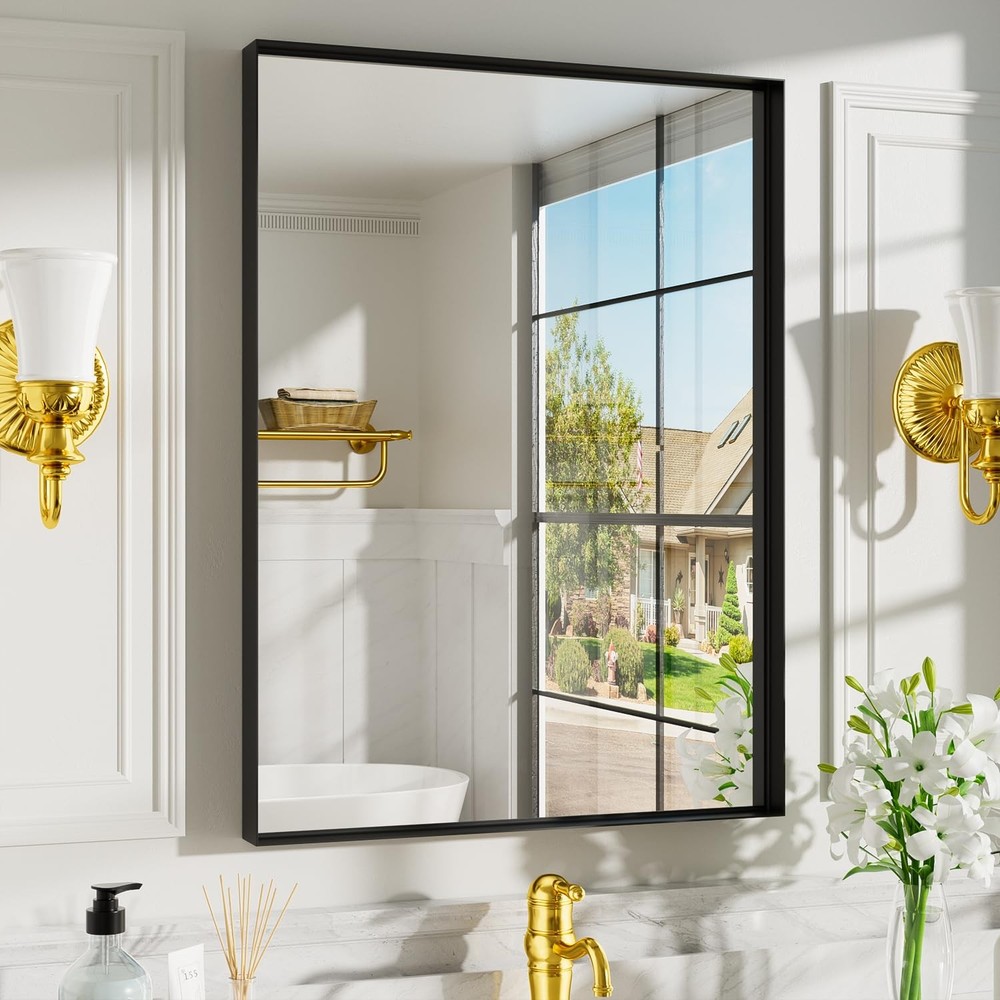 Black Vanity Wall Mirror, 22x 30 Inch Rectangular Bathroom Mirrors for Over S...