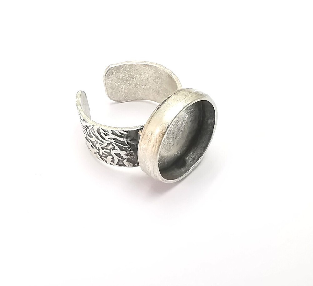 Round Antique Silver Ring Blank Setting, Cabochon Mounting Adjustable Resin Ring