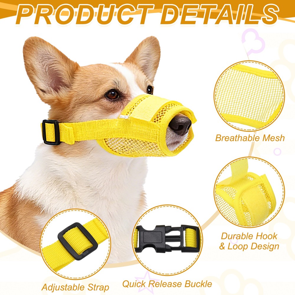 Dog Muzzle, Soft Mesh Muzzle Mouth Guard Cover(Yellow, S)
