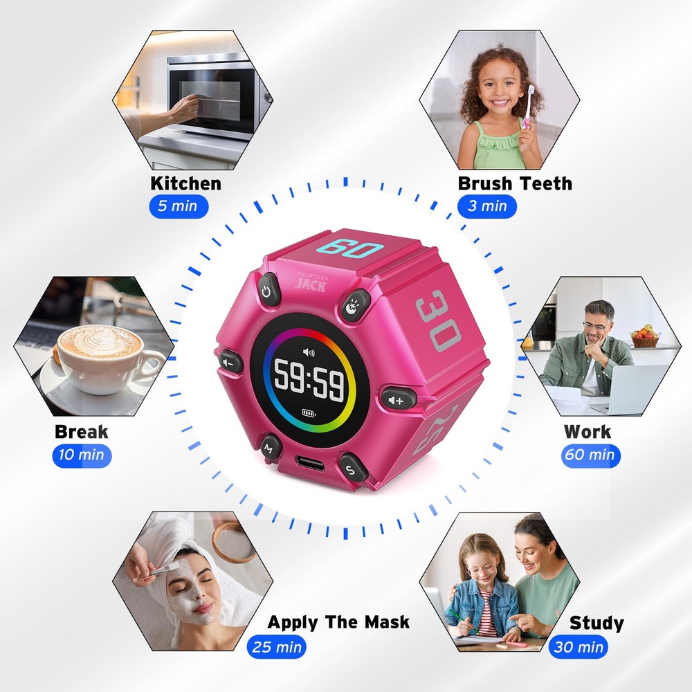 , Visual Pomodoro Timer, Productivity Cube Timer, Mute & Vibration & Adjustab...