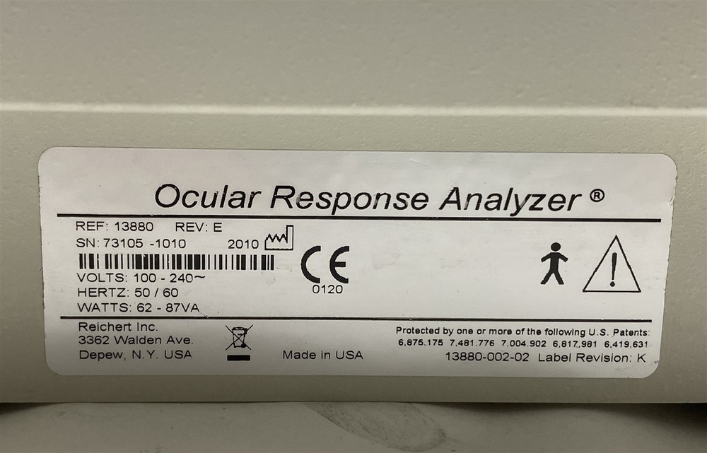 Reichert Ocular Response Analyzer ORA REF 13880 Rev.E Tonometer Pachymeter