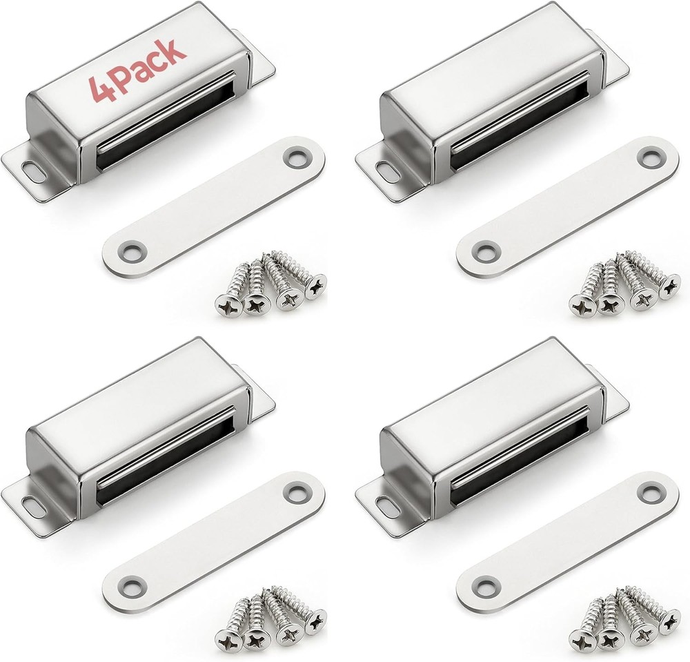 Wardrobe Closet Magnetic Latch 60lbs Silver 4 Pack