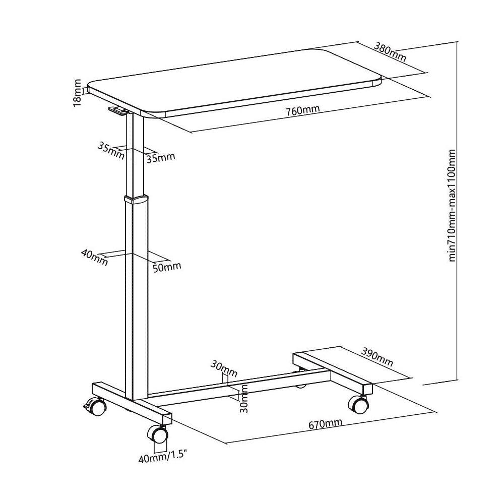 Allcam Spring-assisted Height Adjustable Overbed Table Black