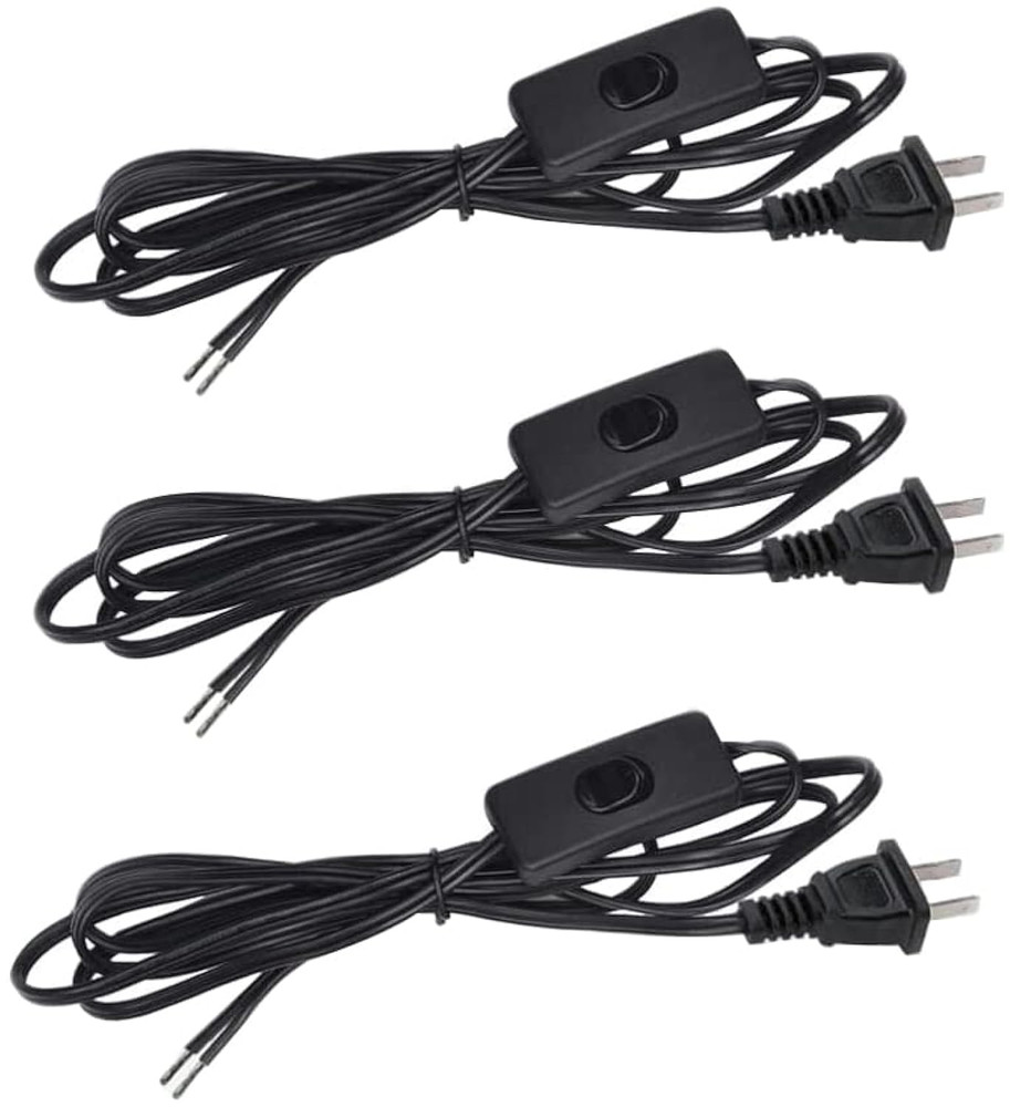 3pcs Lamp Cord Set with Molded Plug Button Switch Stripped Ends Cord...