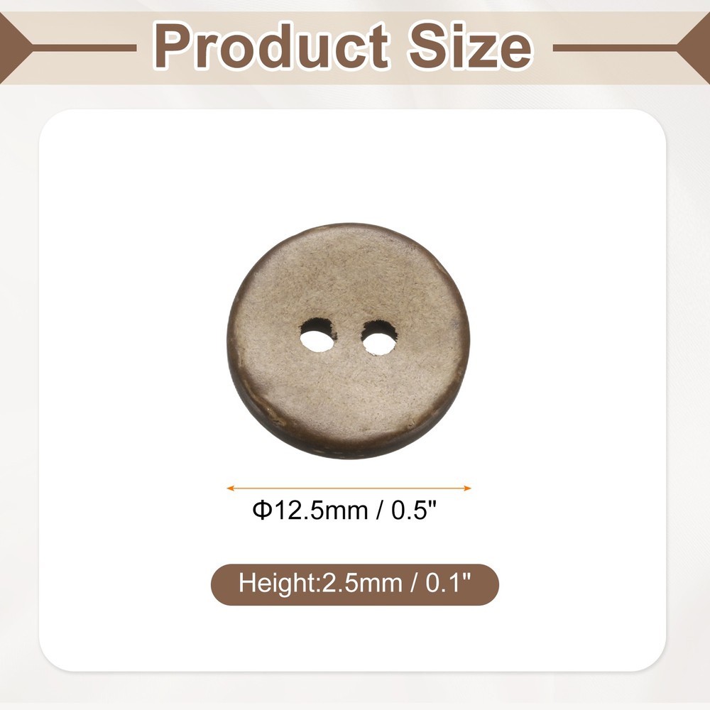 30pcs Coco Shell Buttons 12.5mm Handmade Sewing Crafts Round Button, Brown