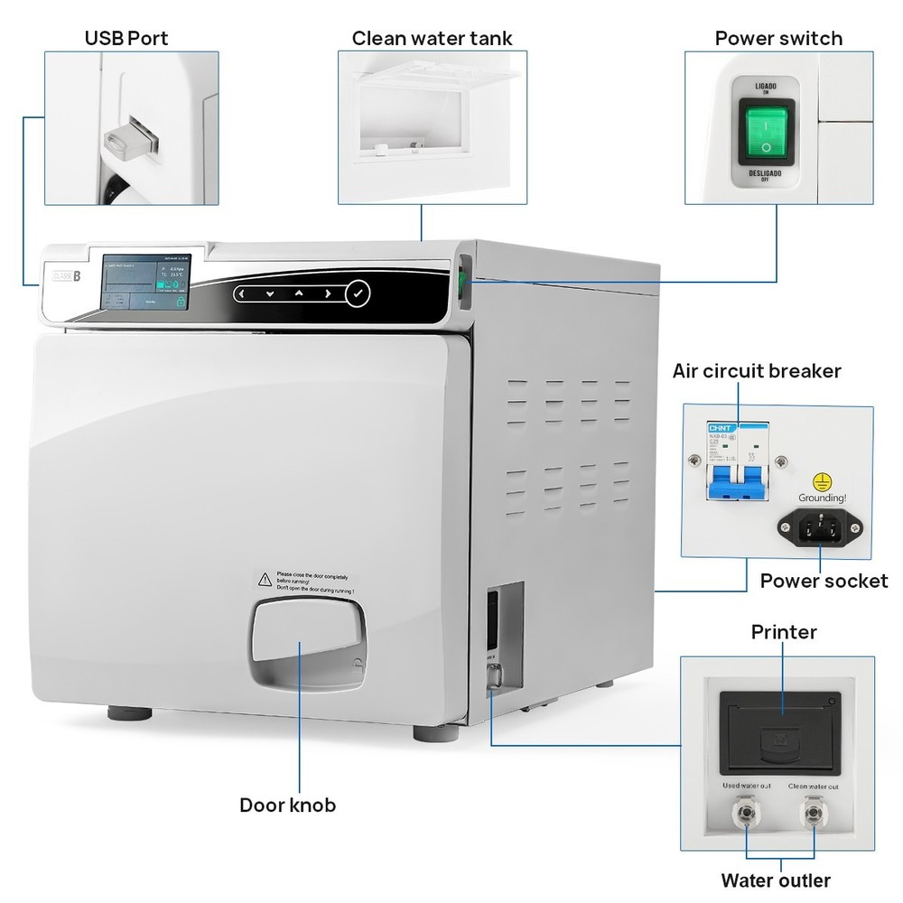 22L ClassB Dental Autoclave Steam Sterilizer Sterilization with Printer Function