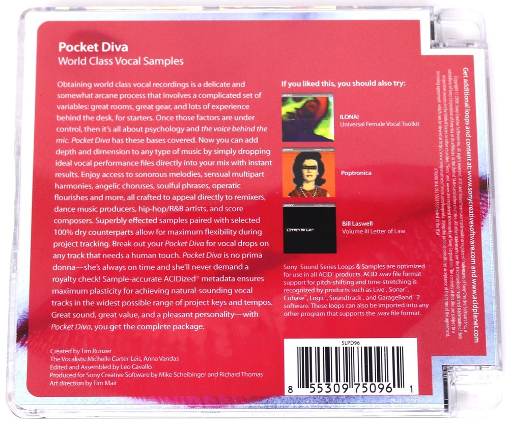 Sony Sound Series Pocket Diva World Class Vocal Samples Loops/Sampling CD