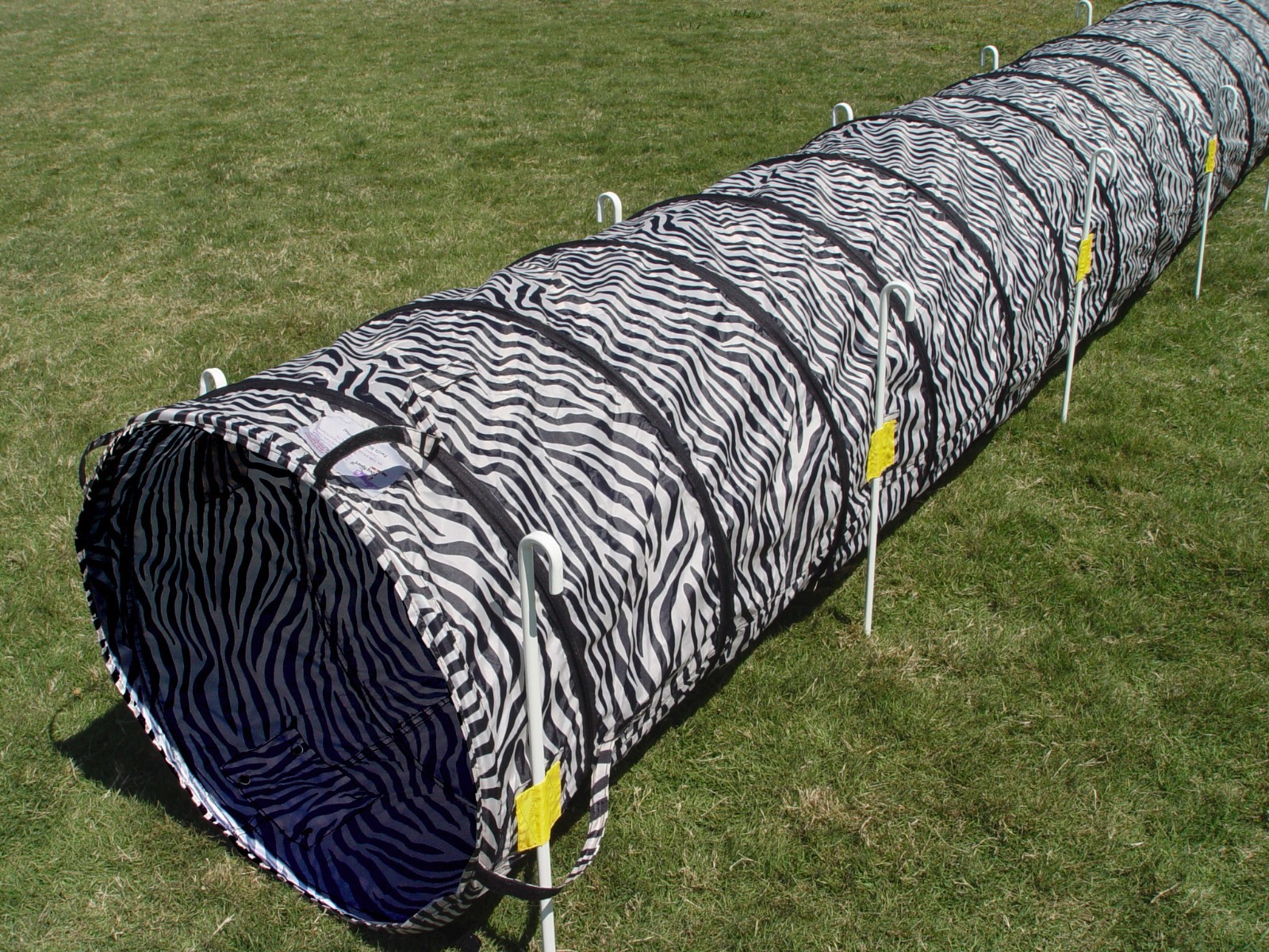 Dog Agility Tunnel with Stakes (18' long, 8 J-Metal Stakes, Zebra print)