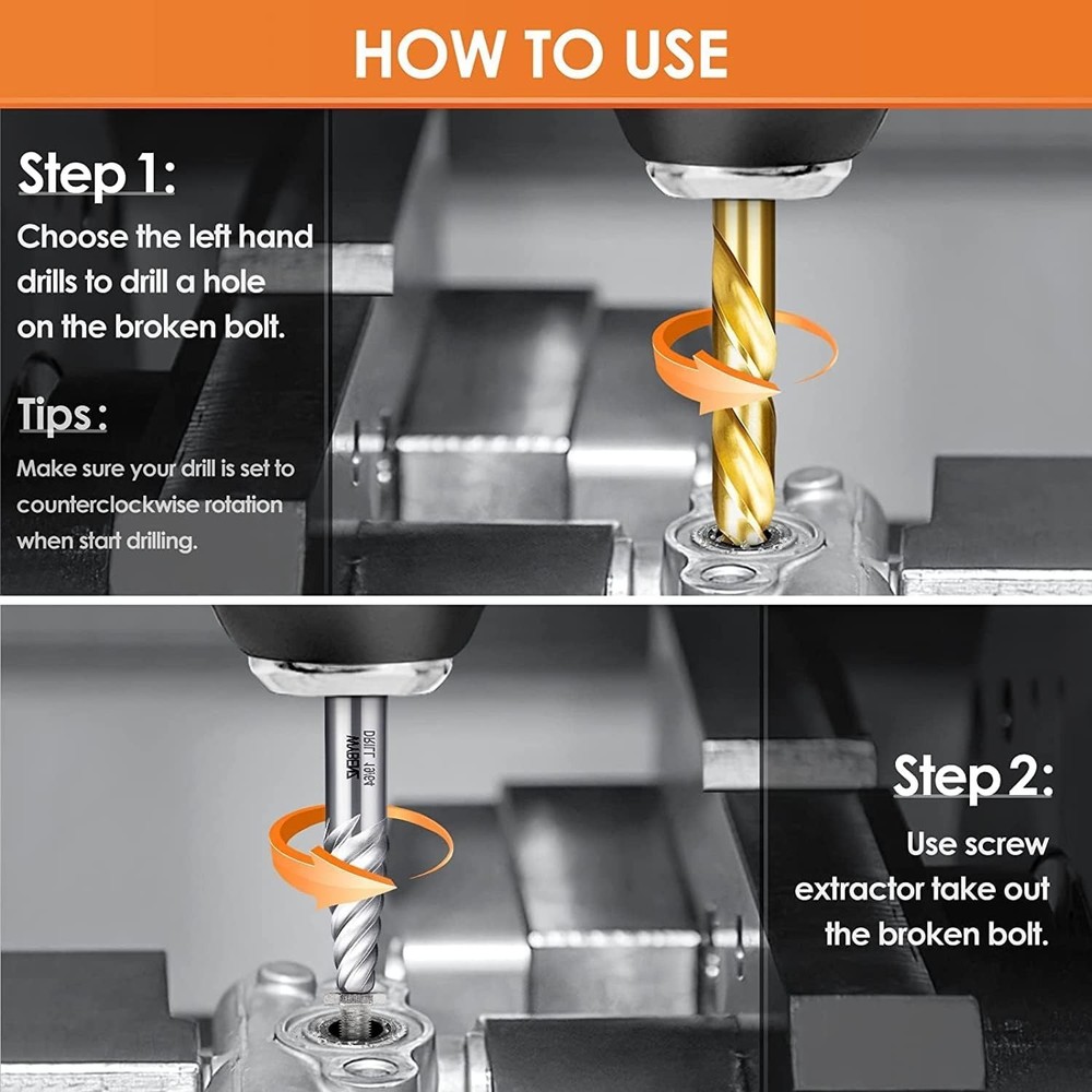 14-Pcs Reverse Cobalt HSS Screw Extractor & Left Hand Drill Set - Easy Out Tool