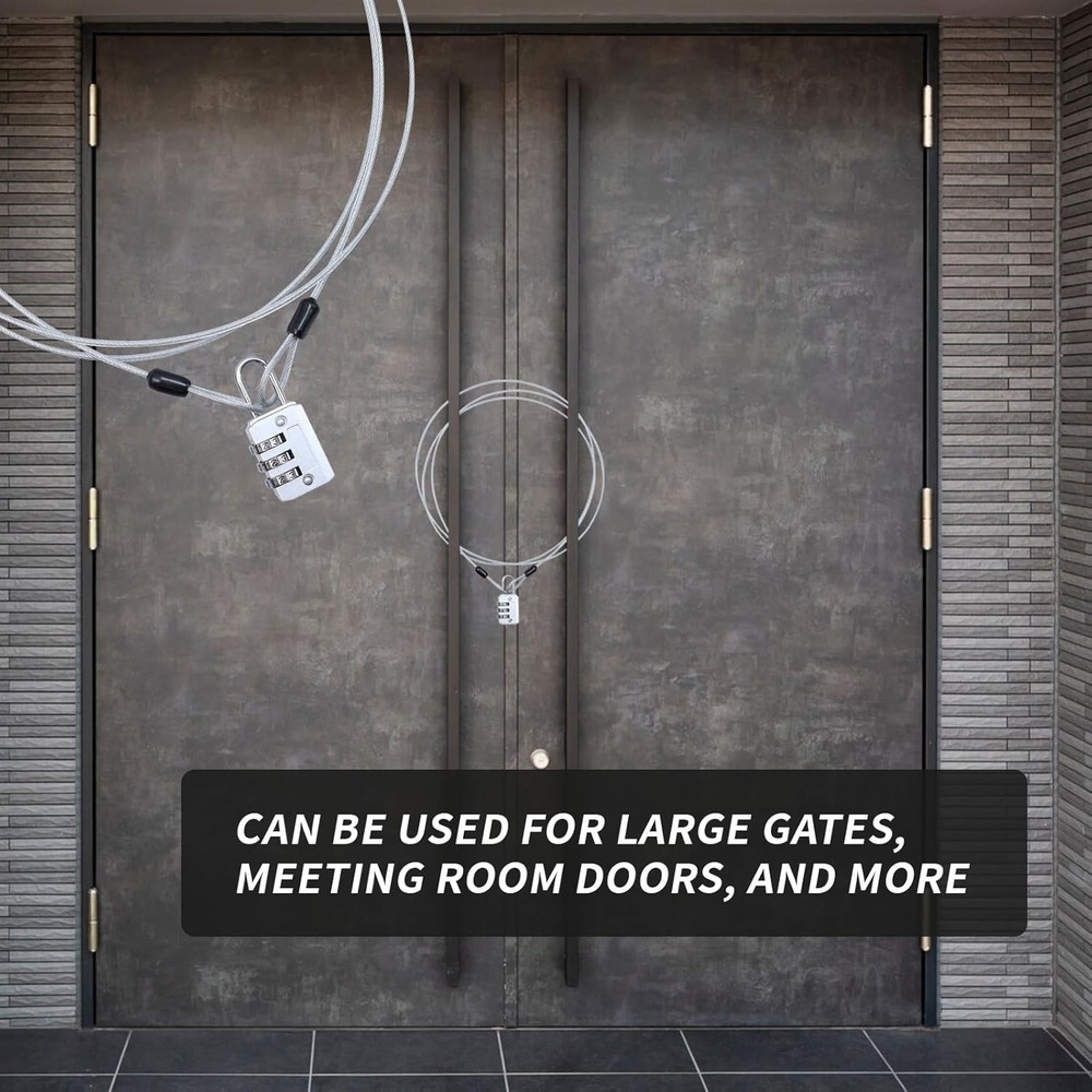 Cable Lock Double Loops 6.6Ft Long Silver Security Cables with Lock, Bike Locks