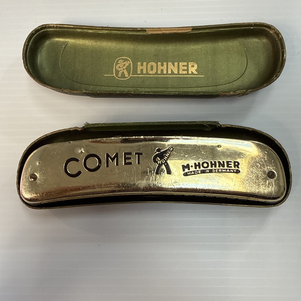 Hohner Comet Harmonica Harp Green Case Likely 1930s