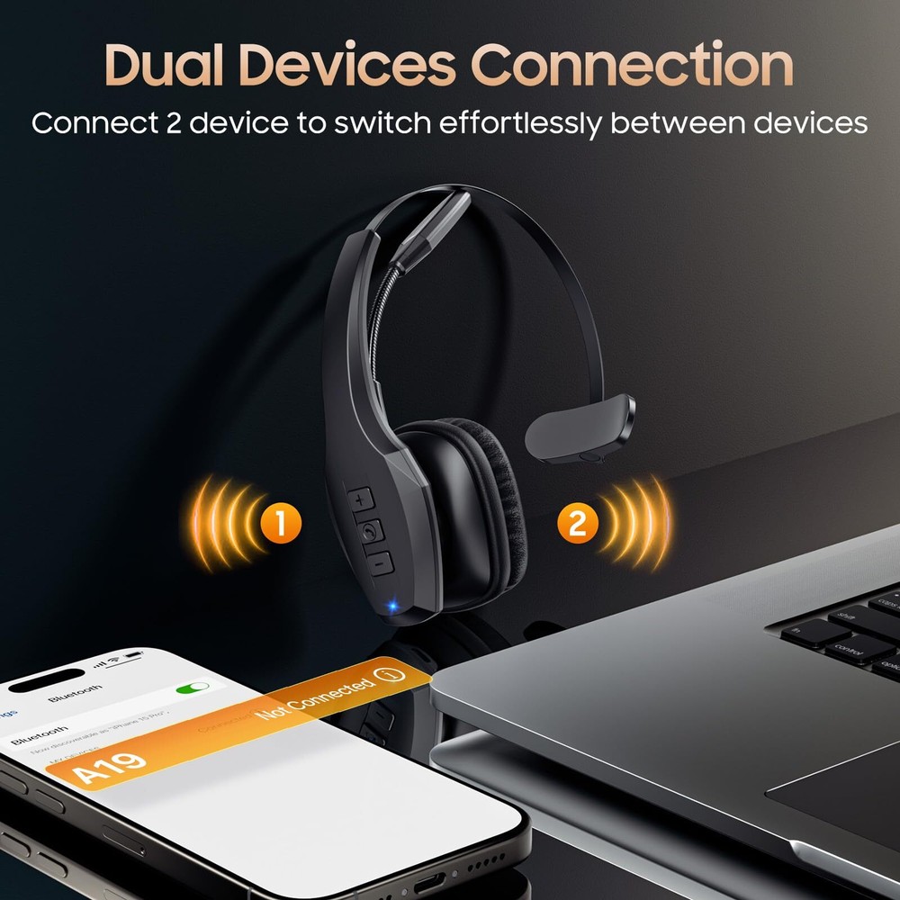 Trucker Bluetooth Headset, Wireless Headset with Mic, Bluetooth Headsets