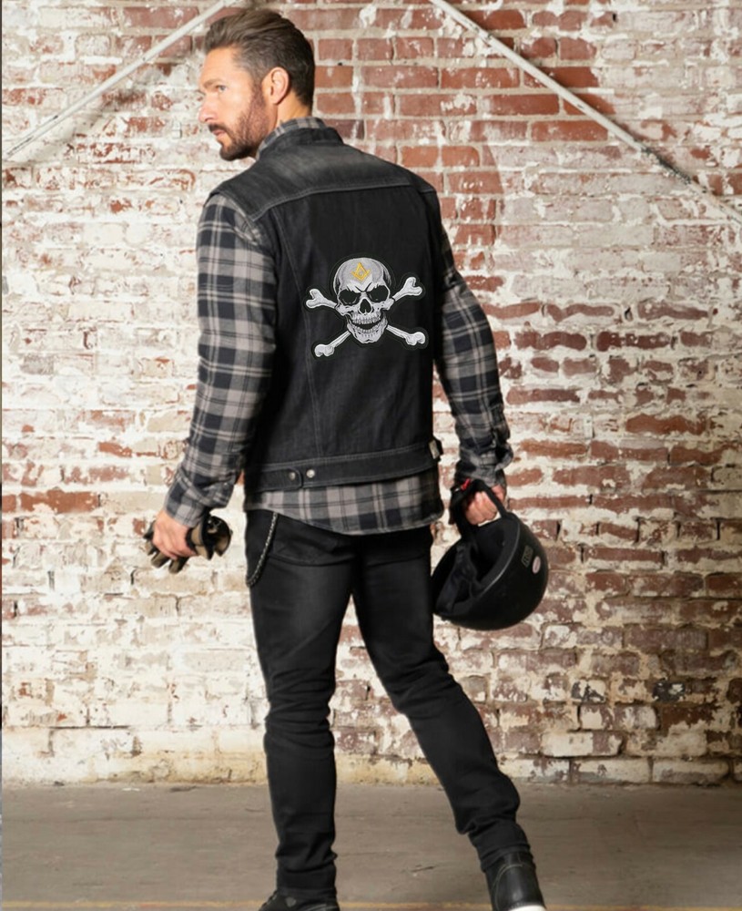 MASONIC SKULL Patch 10.5" | Skeleton Crossbones | Embroidered Iron On | Large