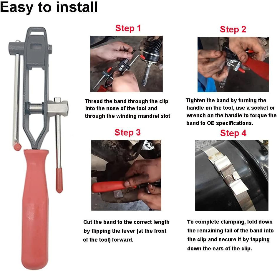 CV Joint Banding Boot Axle Clamp Tool with Universal Adjustable Drive Red