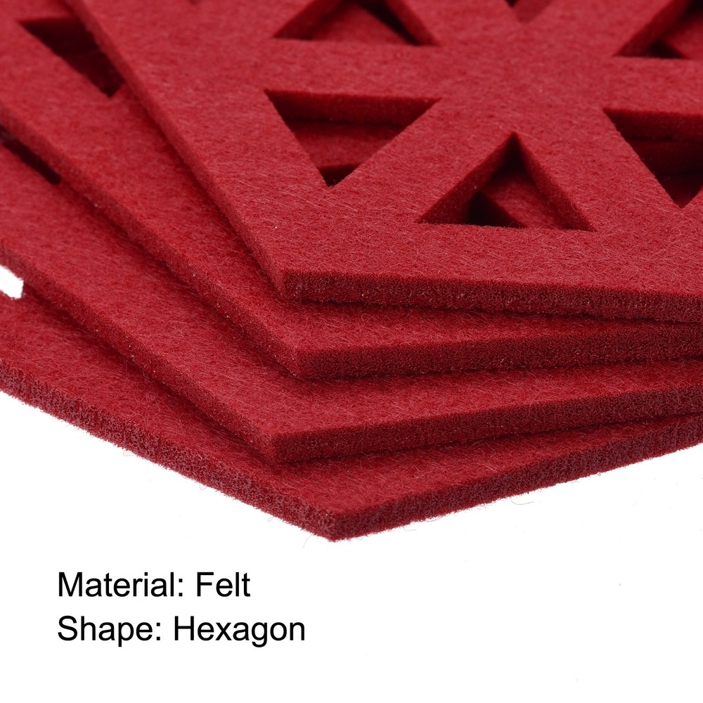 Felt Coasters 4pcs Hexagonal Pads Coasters Red