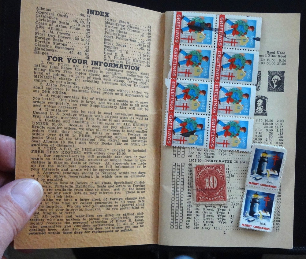 1944 Stamp Collectors HandBook Elmer R Long With Stamps 23rd Edition