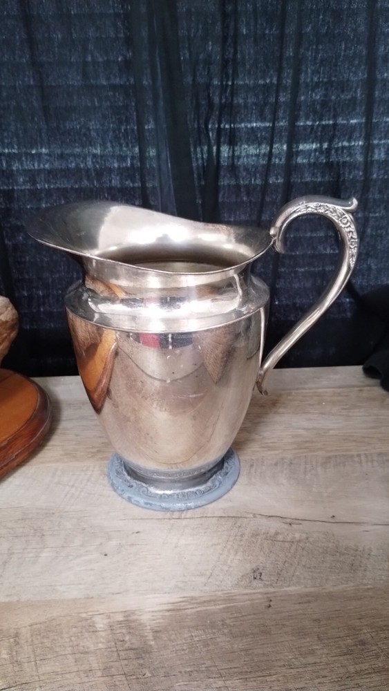 Vintage Silver-Plated Ornate Water Pitcher with Floral Handle & Decorative Base