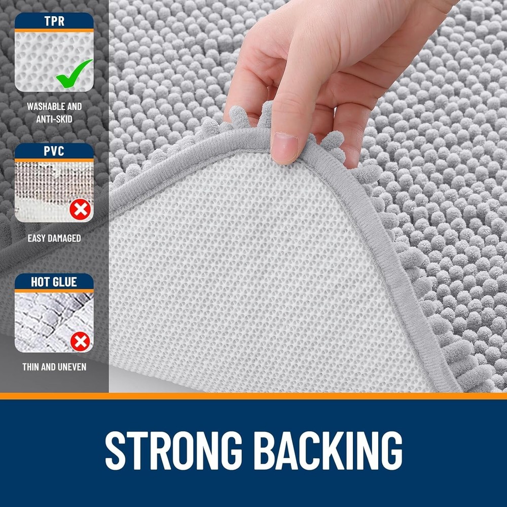 30x20, Extra Soft Absorbent Chenille Bath Rugs, Grey