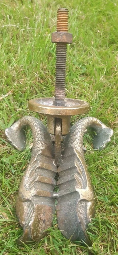 Vintage Malta Cross Door Knocker Solid Brass 2 Fish Koi Heavy Reclaimed