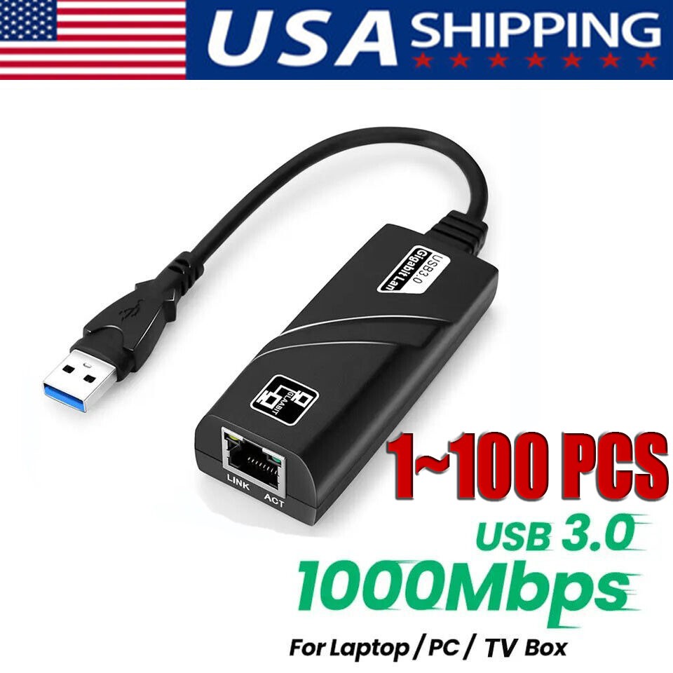 USB 3.0 Gigabit Ethernet LAN RJ45 1000Mbps Network Adapter For Windows PC LOT