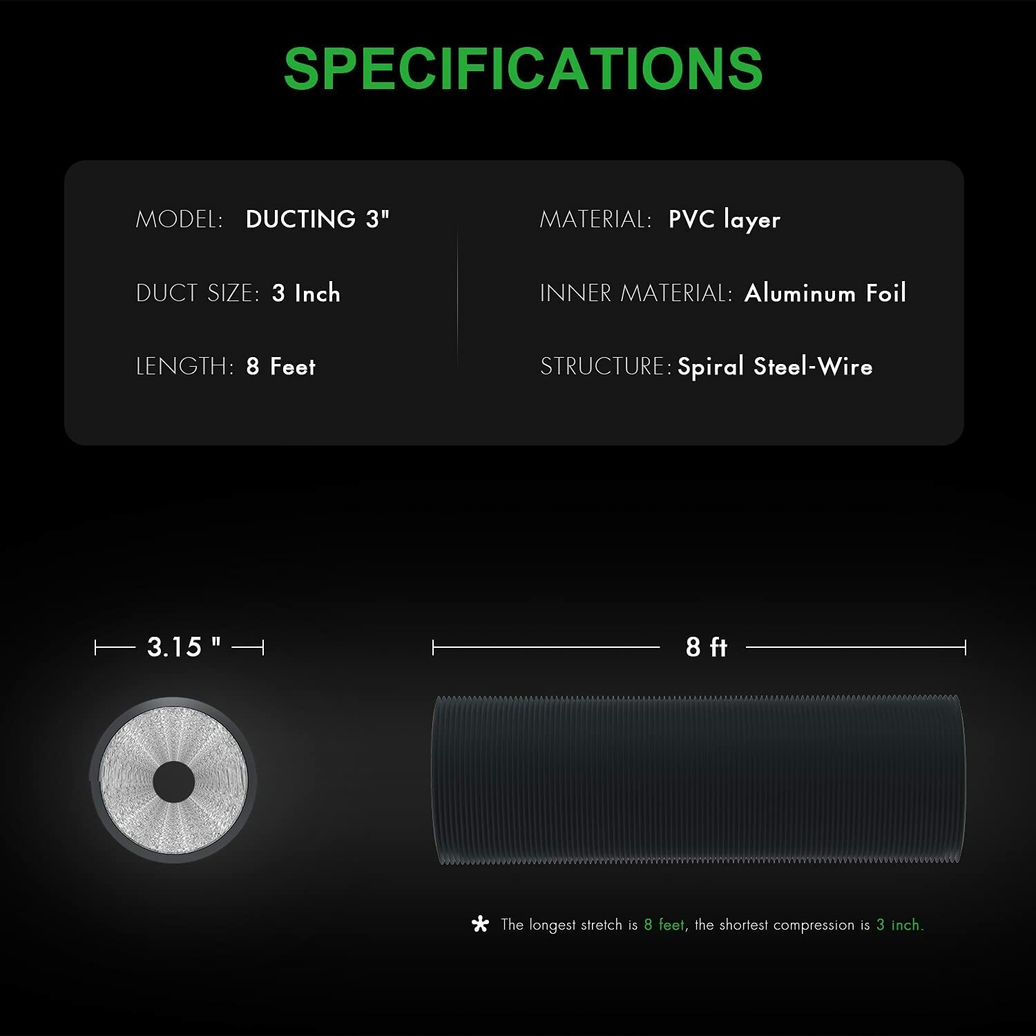 Flexible Dryer Vent Hose HVAC Exhaust Ducting, New, Free Shipping