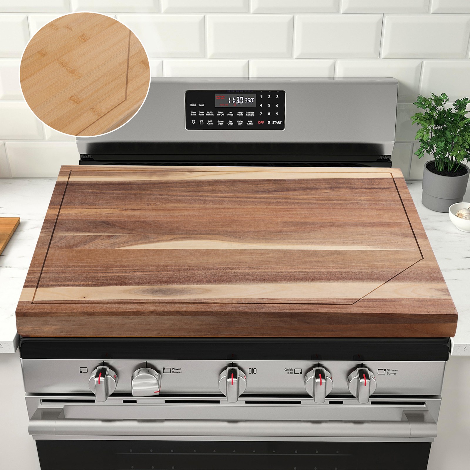 Stove Cover Board for Electric/Gas Stovetop Noodle Board w/Juice Groove 30"x22"