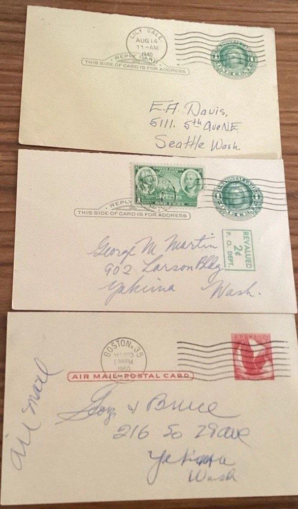 US postal cards X 3 ~ 1940’s, 50’s, 60’s