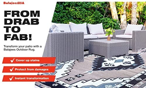 Outdoor rug 6x9 Reversible patio Plastic Straw mat RV Camping picnic used4photos