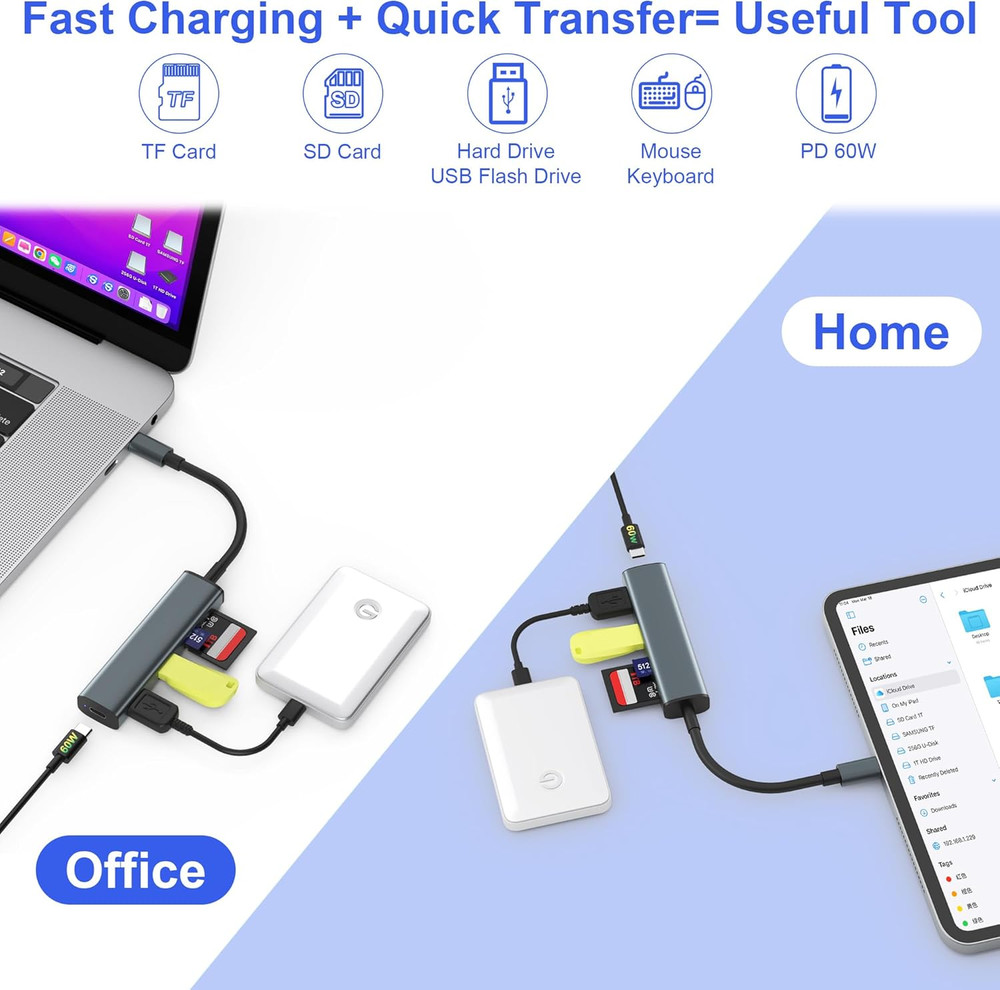 USB C SD Card Reader, Memory Card Reader with 60W PD Charger Adapter SD Card Ada