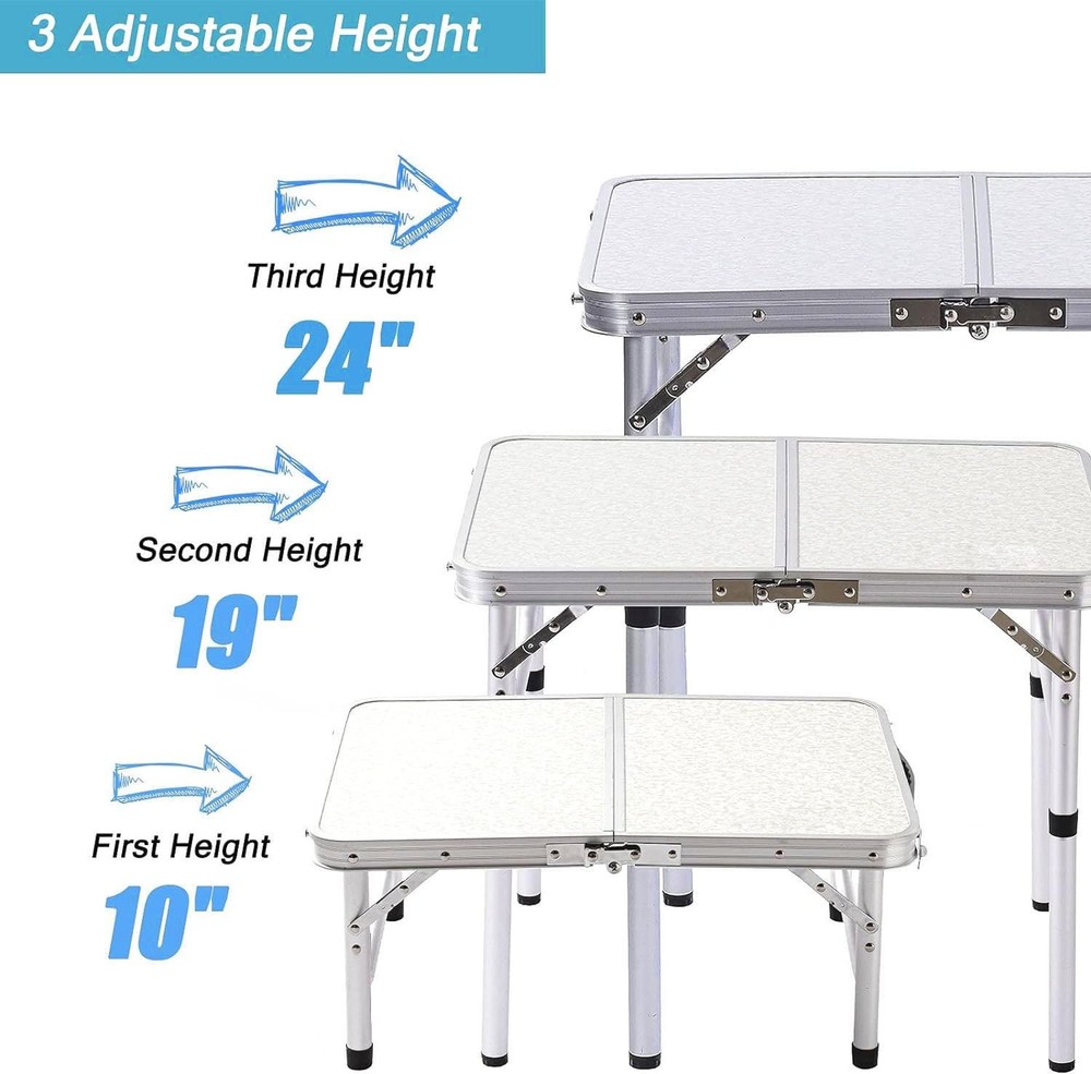 Small Folding Table Portable 24''LX16''W Foldable Camp with 3 Adjustable Height