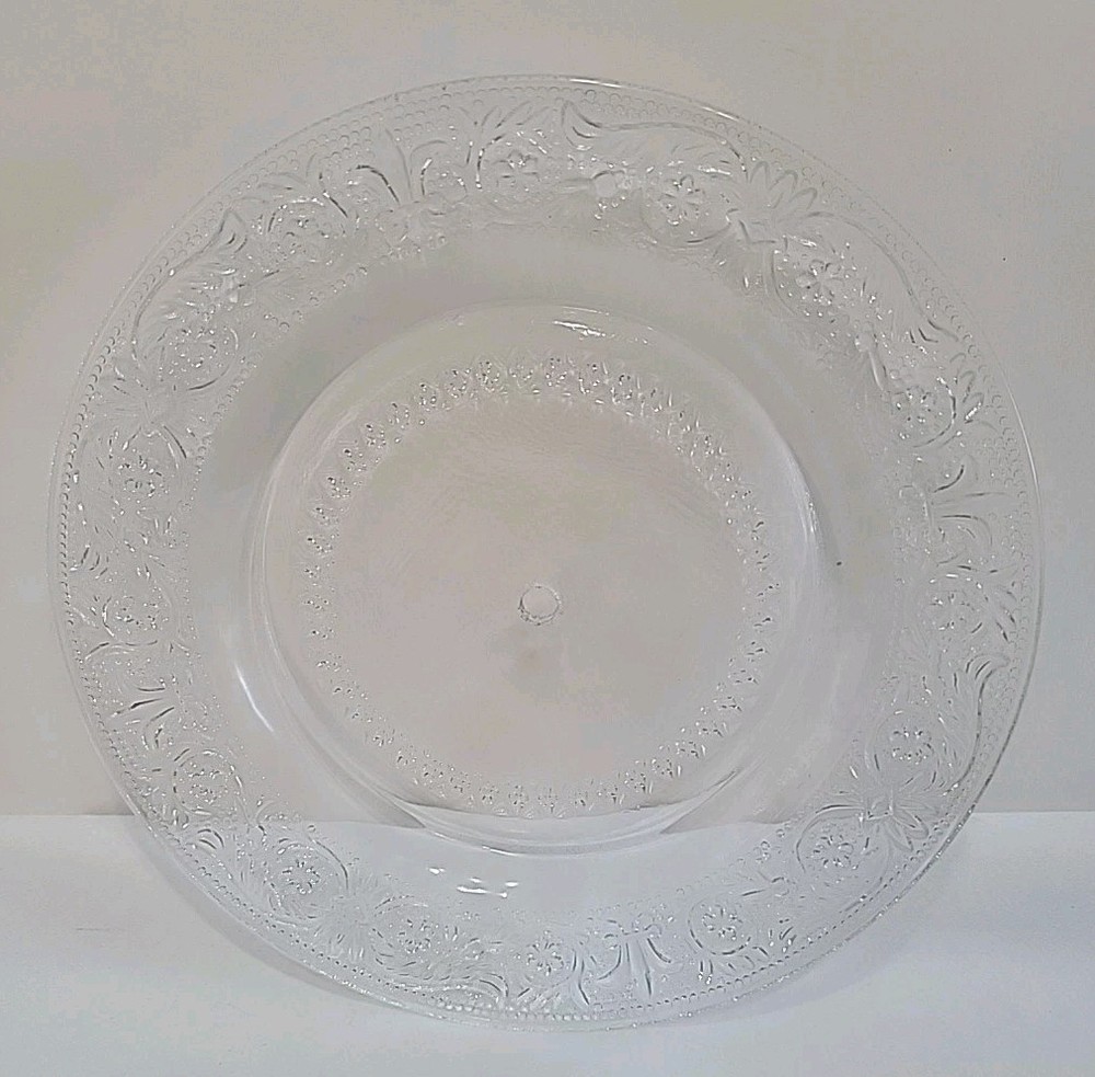 VTG Crystal Glass Appetizer Plate Silver Plated Handle Dessert Server 7" Tray