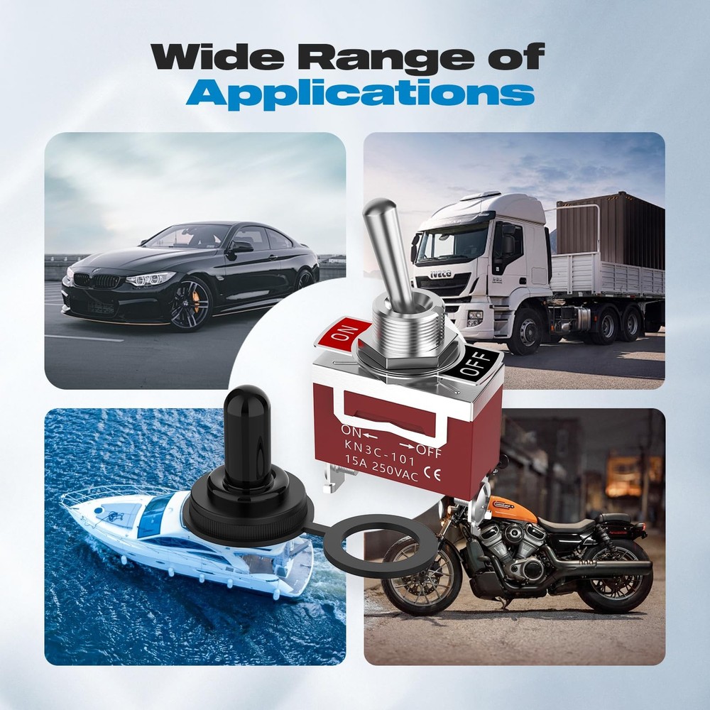 Toggle Switch 12V 30A HeavyDuty ON/Off 2Pin SPST Waterproof Toggle Switch wit...
