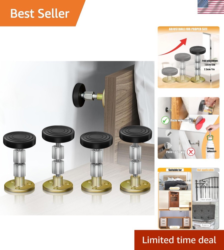 Noise Reducing Bed Frame Stoppers - Adjustable 4-Pack Headboard Stabilizers