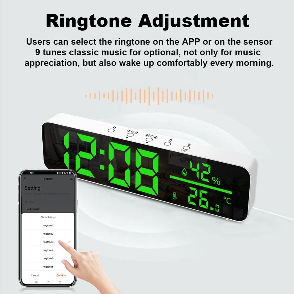 Tuya Wifi Temperature and Humidity Alarm Clock Multi-Function LED Digital2919
