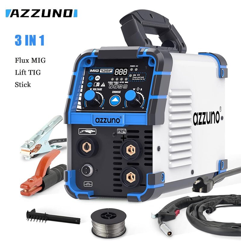AZZUNO 135A MIG Welder 110V 3 in1 Flux MIG/Lift TIG/Stick IGBT Welding Machine
