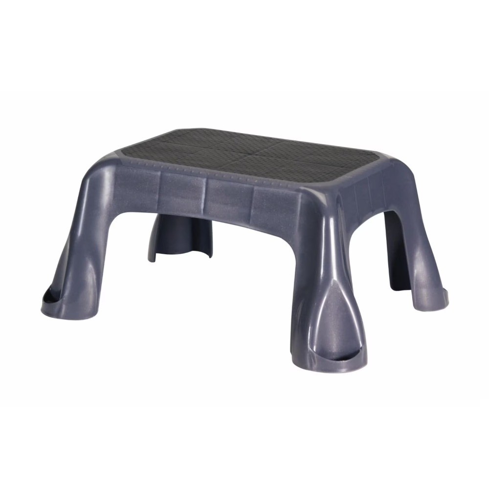 Gray Plastic Step Stool with In- Tread, One Step Design