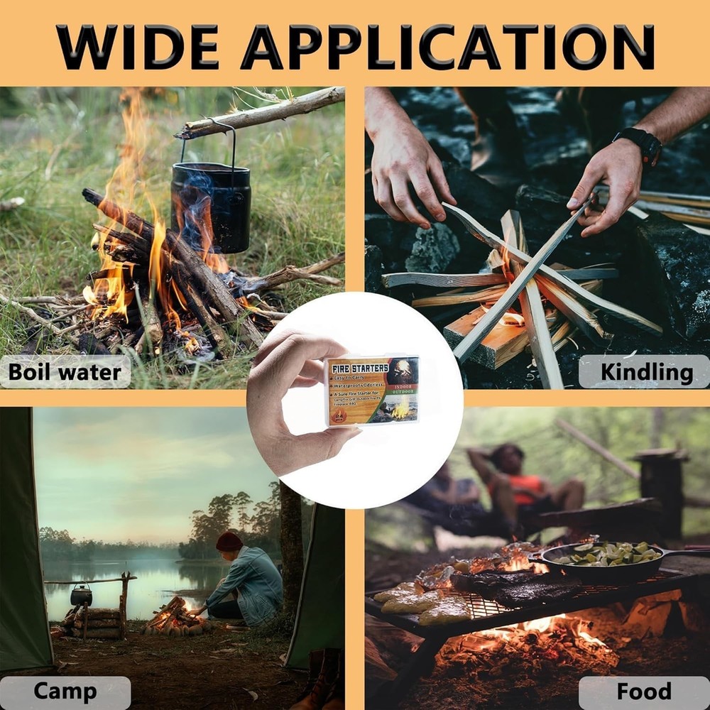 Waterproof & Odorless Fire Starters - 24 Pack for Effortless Indoor/Outdoor Use