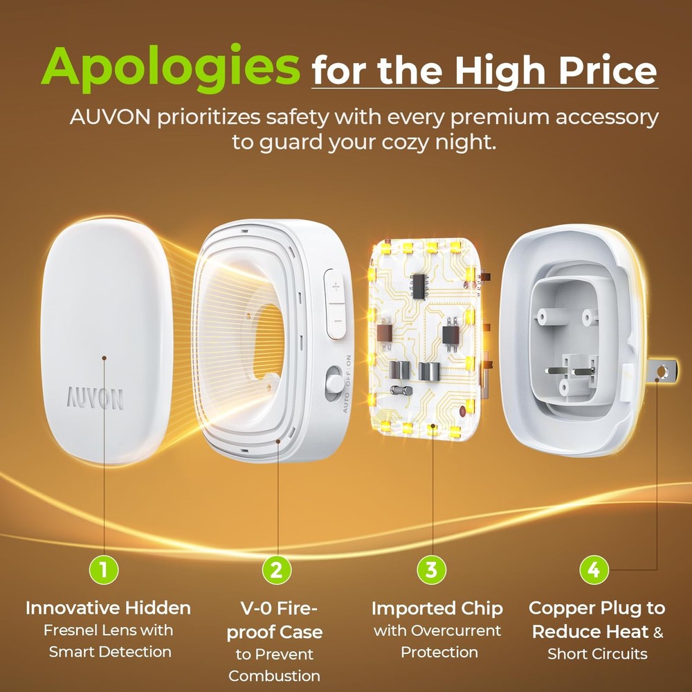 AUVON Plug-in LED Backlit Night Light with Motion Sensor & Small, Warm White