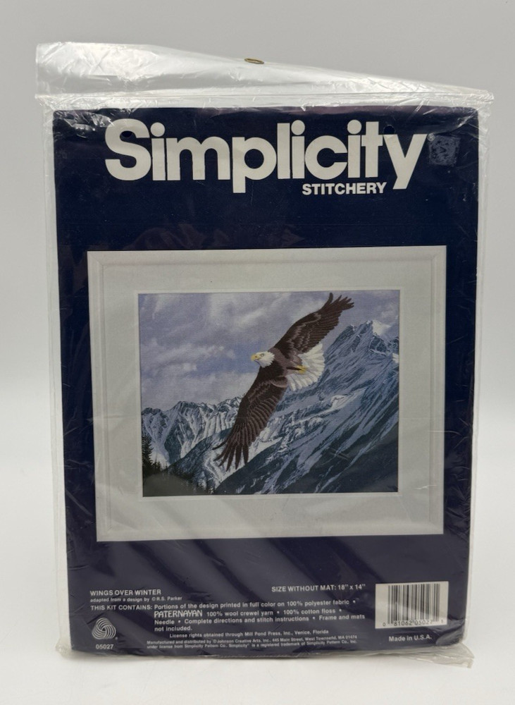 Simplicity Stitchery Crewel Kit 05027 "Wings Over Winter" Eagle ~ Sealed/New