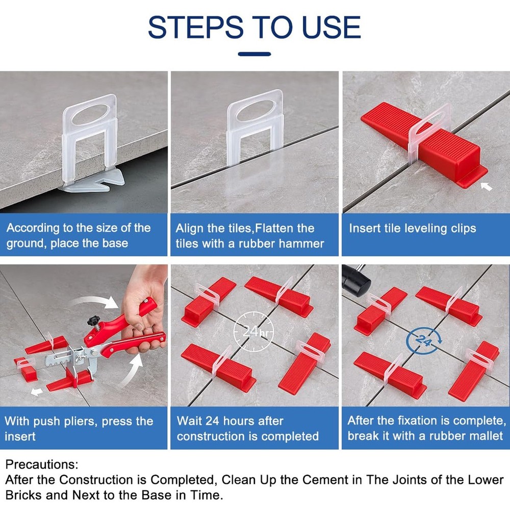 Tile Leveling System Clips 1/32" Tiles Leveler Spacers 1mm Tile Tools Set 200...