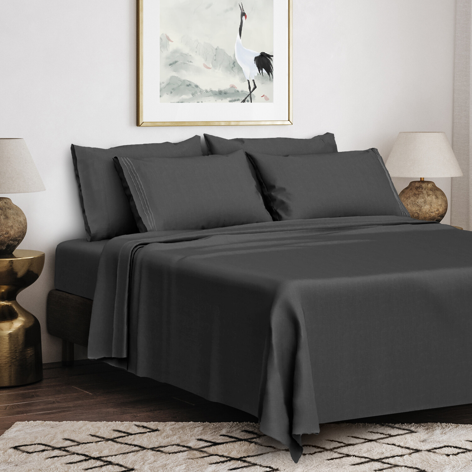 6 Piece Bed Sheet Set 1800 Series Microfiber Comfort Deep Pocket Hotel Bedsheets