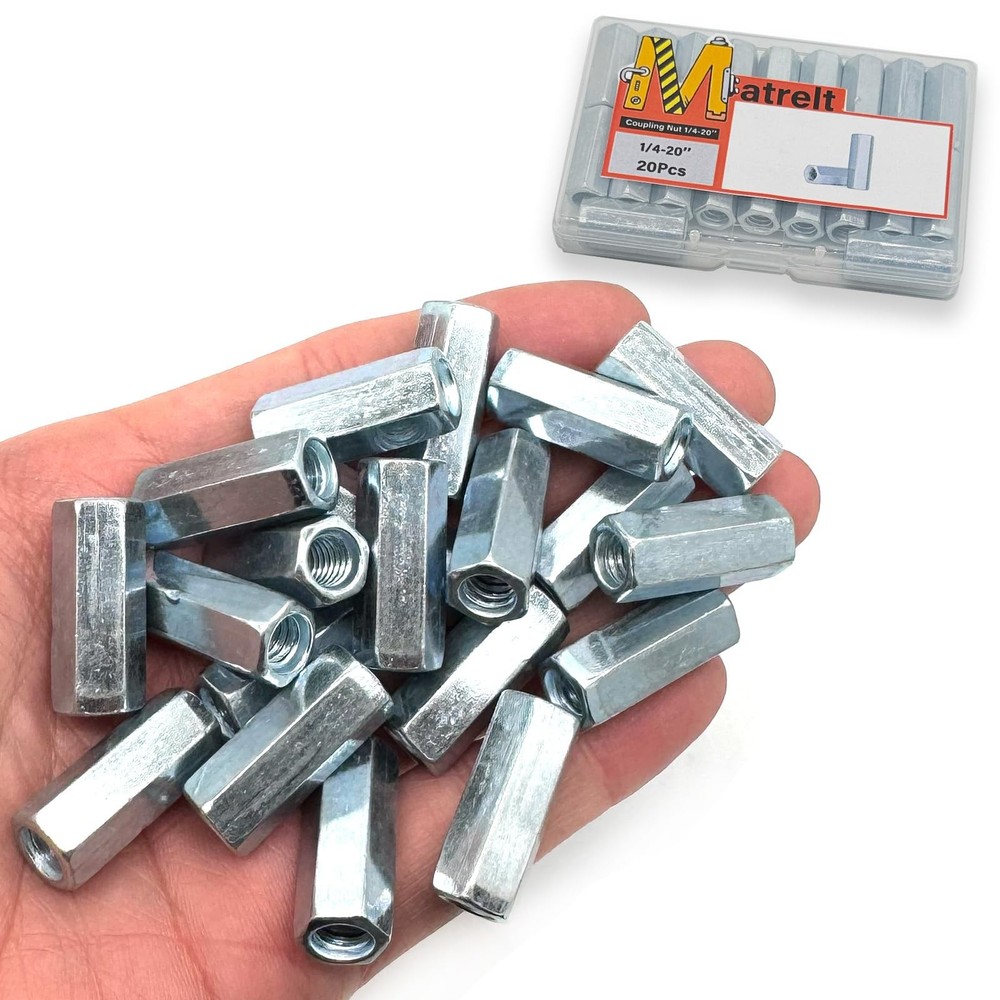 20Pcs 1/4"-20 Hex Coupling Nut, Threaded Rods Coupling Nuts Zinc Plating Exte...